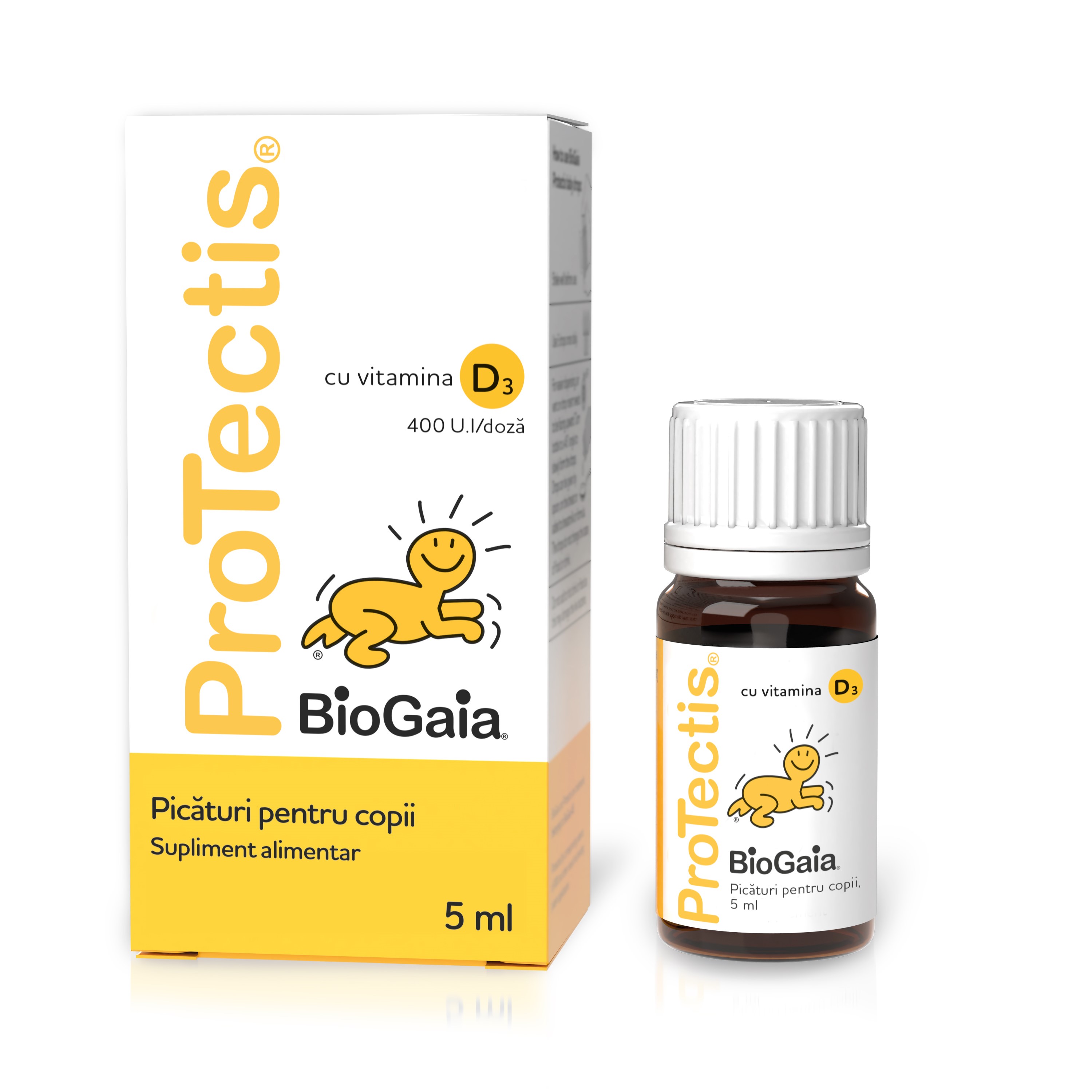 Probiotice si Prebiotice - Protectis BioGaia cu Vitamina D3, picături pentru copii, 5ml, sinapis.ro