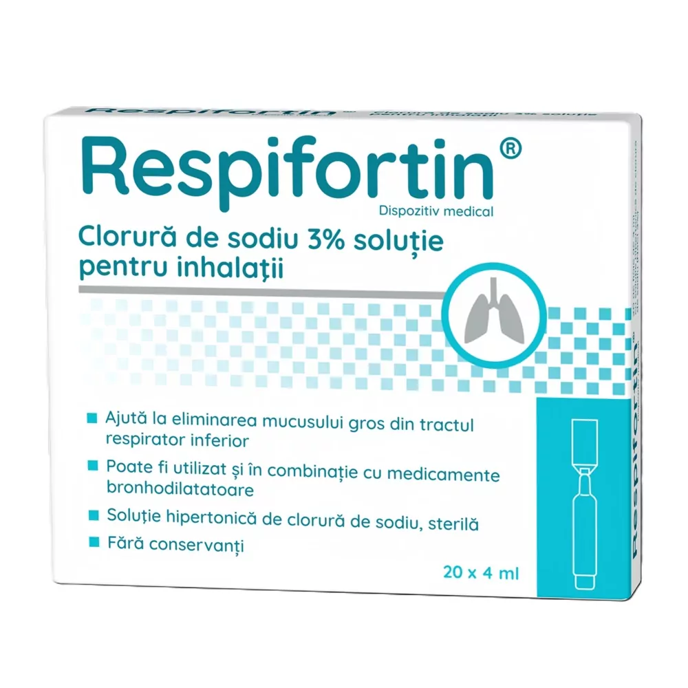 Solutii nazale - Respifortin Clorura de sodiu 3% soluție pentru inhalații, 20 fiole, Zdrovit, sinapis.ro