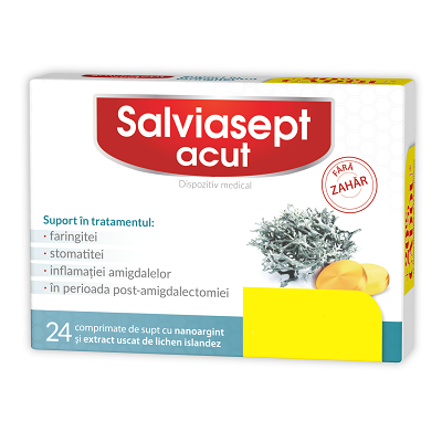 Dureri de gat - Salviasept Acut fără zahăr, 24 comprimate, Natur Produkt, sinapis.ro