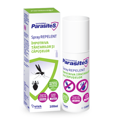 Protectie anti-insecte - Santaderm Parasites spray repelent împotriva țânțarilor și căpușelor, 100 ml, Viva Pharma, sinapis.ro