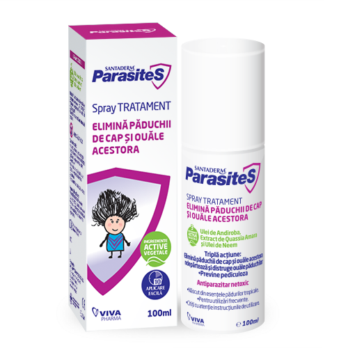 Antiparazitar - Santaderm Parasites spray tratament împotriva păduchilor, 100 ml, Viva Pharma, sinapis.ro
