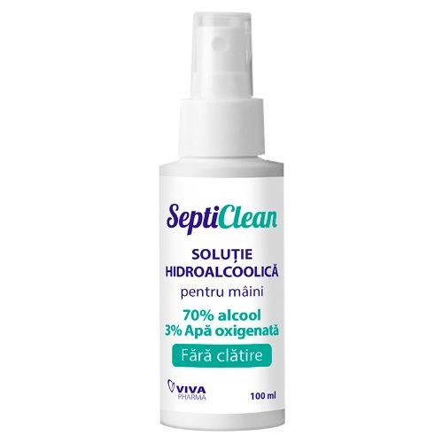 Igienizanti - Septiclean soluție hidroalcoolică pentru mâini cu apă oxigenată, 100 ml, Viva Pharma, sinapis.ro