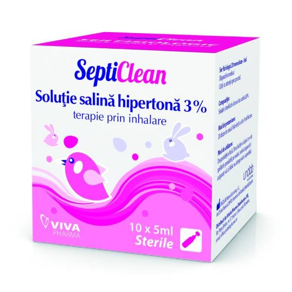 Ingrijire nas, ochi si urechi - Septiclean soluție salină hipertonă 3%, 10 monodoze x 5 ml, Viva Pharma, sinapis.ro