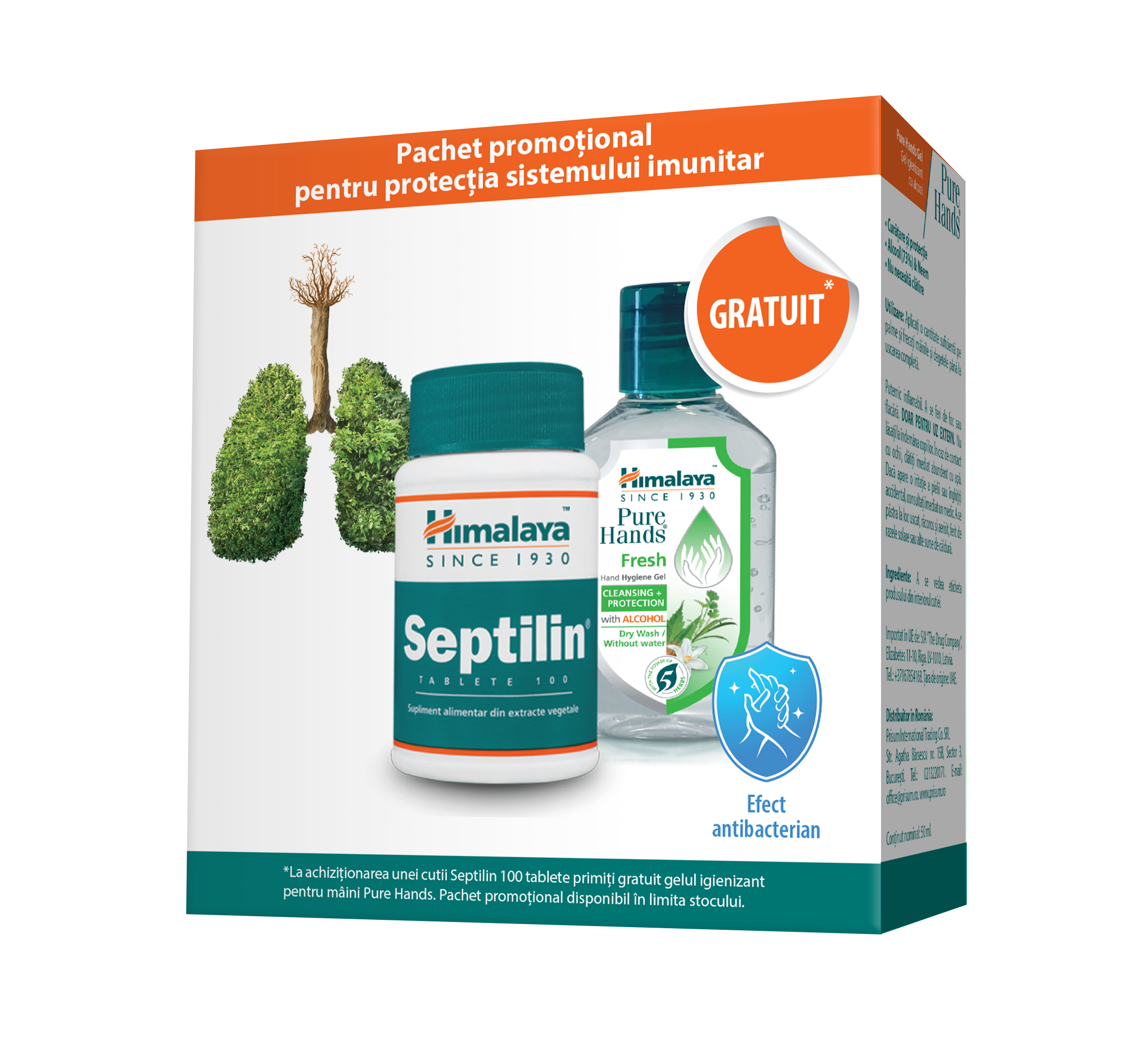 Imunitate - Septilin, 100 tablete + Gel igienizant Pure hands, 50 de ml, Himalaya, sinapis.ro