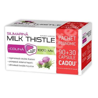 Protectoare hepatice - Silimarina + Colina Milk Thistle 1000 mg, 90 + 30 capsule, Natur Produkt, sinapis.ro