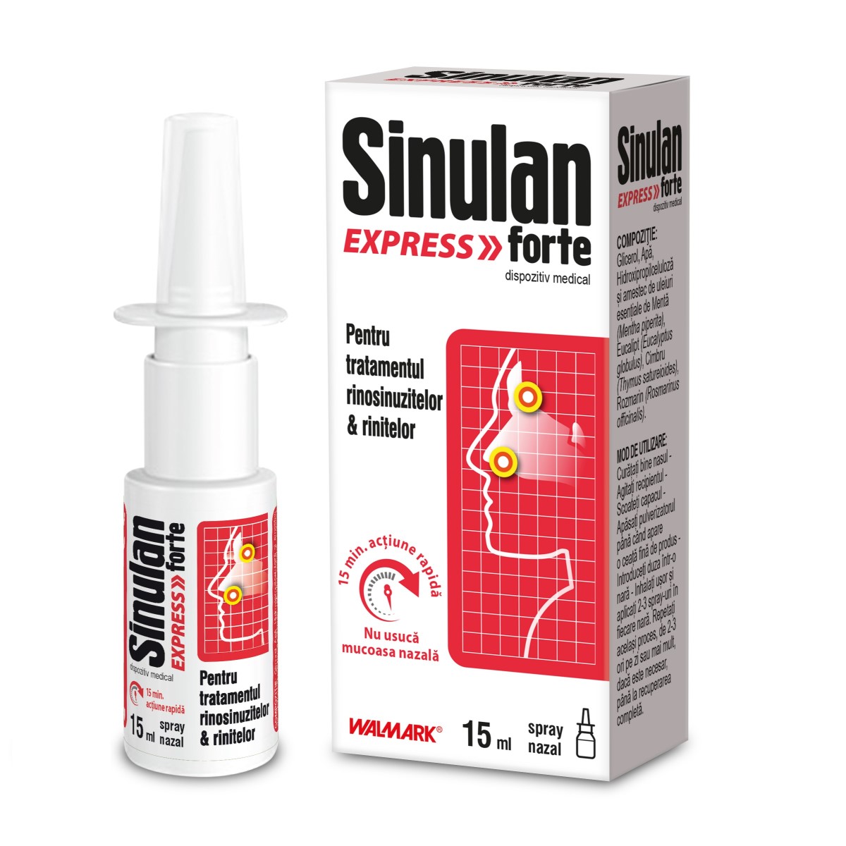 Solutii nazale - Sinulan Express forte spray nazal, 15 ml, Walmark, sinapis.ro