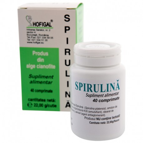 Protectoare hepatice - Spirulină 200mg, 40 comprimate, Hofigal, sinapis.ro