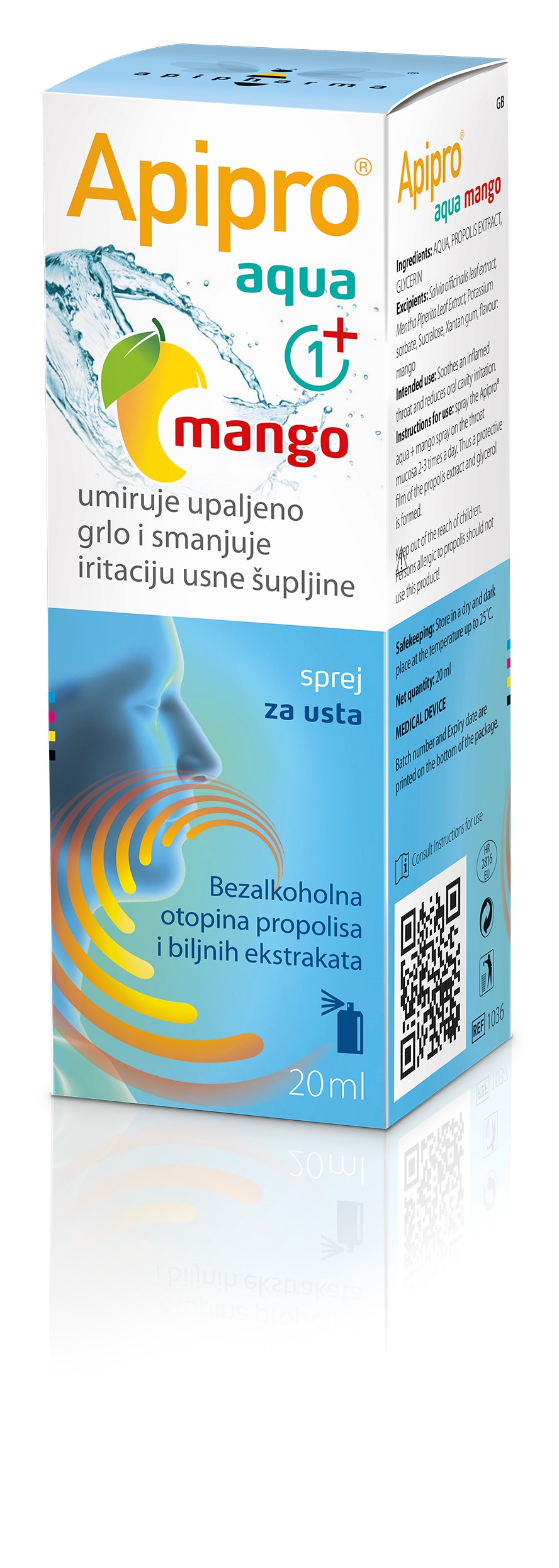 Dureri de gat - Spray bucal Apipro Mango, 20 ml, sinapis.ro