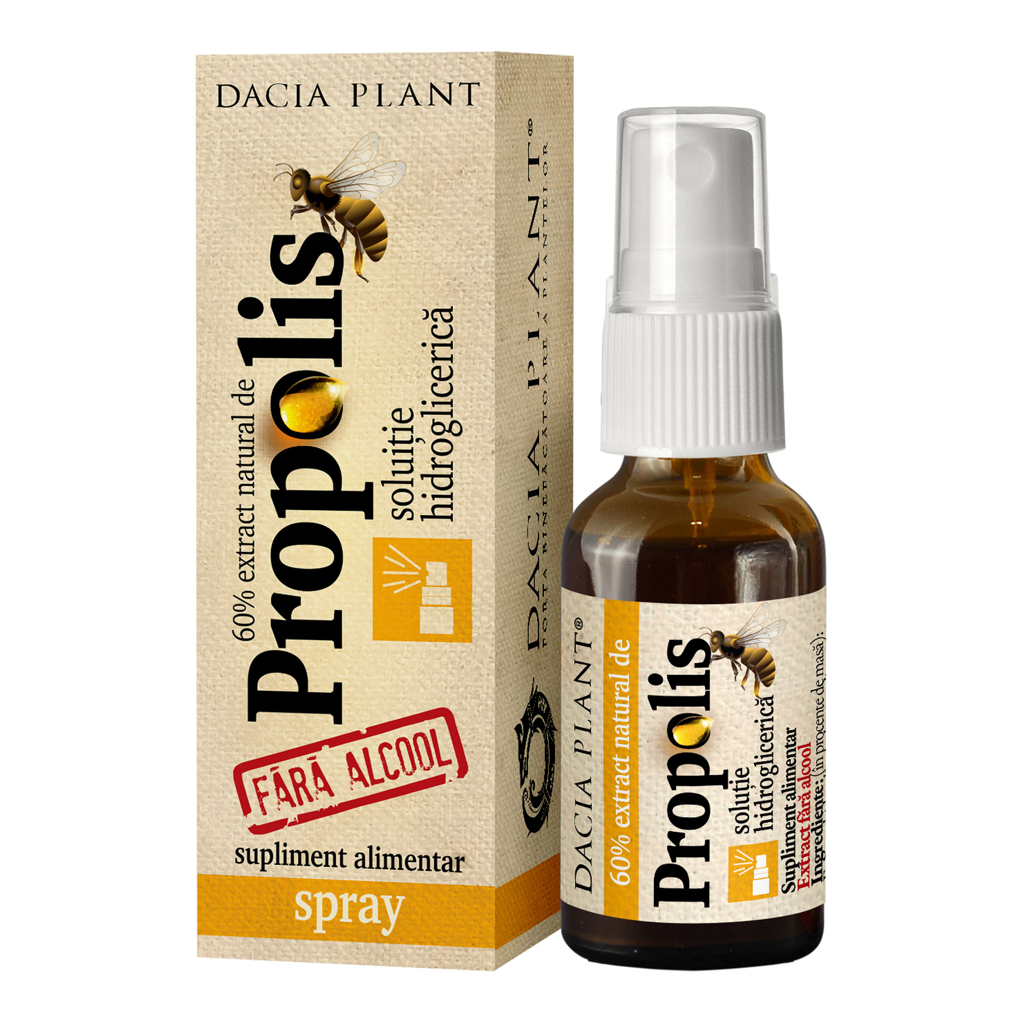 SUPLIMENTE - Spray cu extract natural de propolis fără alcool, 20 ml, Dacia Plant, sinapis.ro