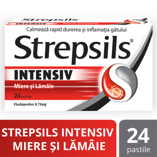 Dureri de gat - Strepsils Intensiv miere si lamaie, 24 comprimate, Reckitt Benckiser Healthcare, sinapis.ro