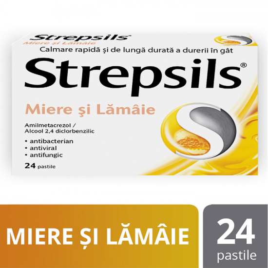 Dureri de gat - Strepsils miere și lămâie, 24 comprimate, Reckitt Benckiser Healthcare, sinapis.ro