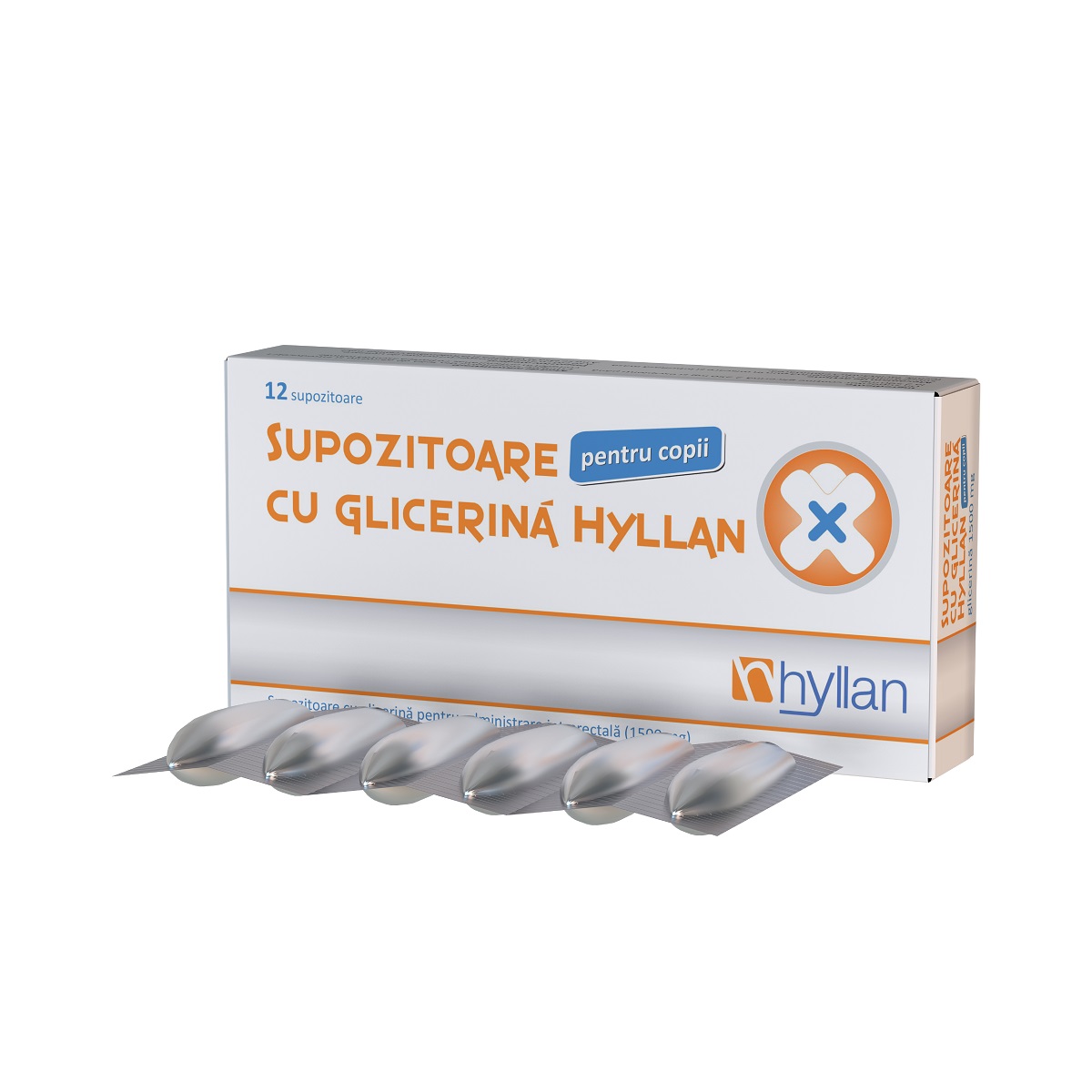 Constipatie - Supozitoare cu glicerină, 1500mg copii, 12 supozitoare, Hyllan, sinapis.ro