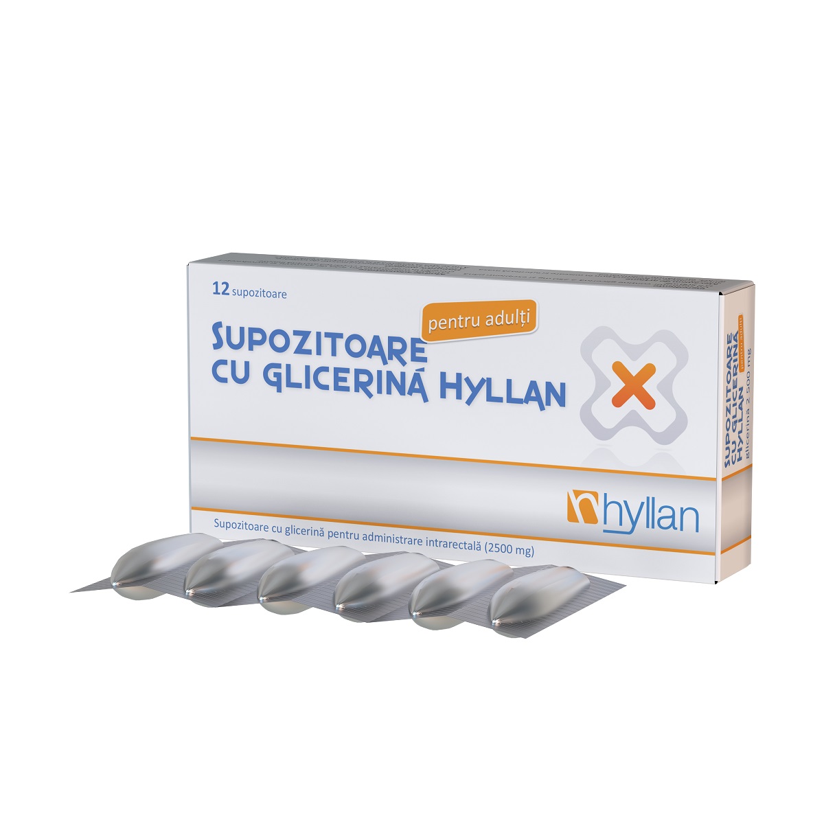 Constipatie - Supozitoare cu glicerină, 2500mg adulți, 12 supozitoare, Hyllan, sinapis.ro