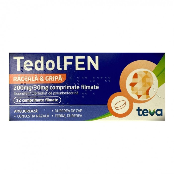 Raceala si gripa - Tedolfen 200mg/30mg, 12 comprimate, sinapis.ro