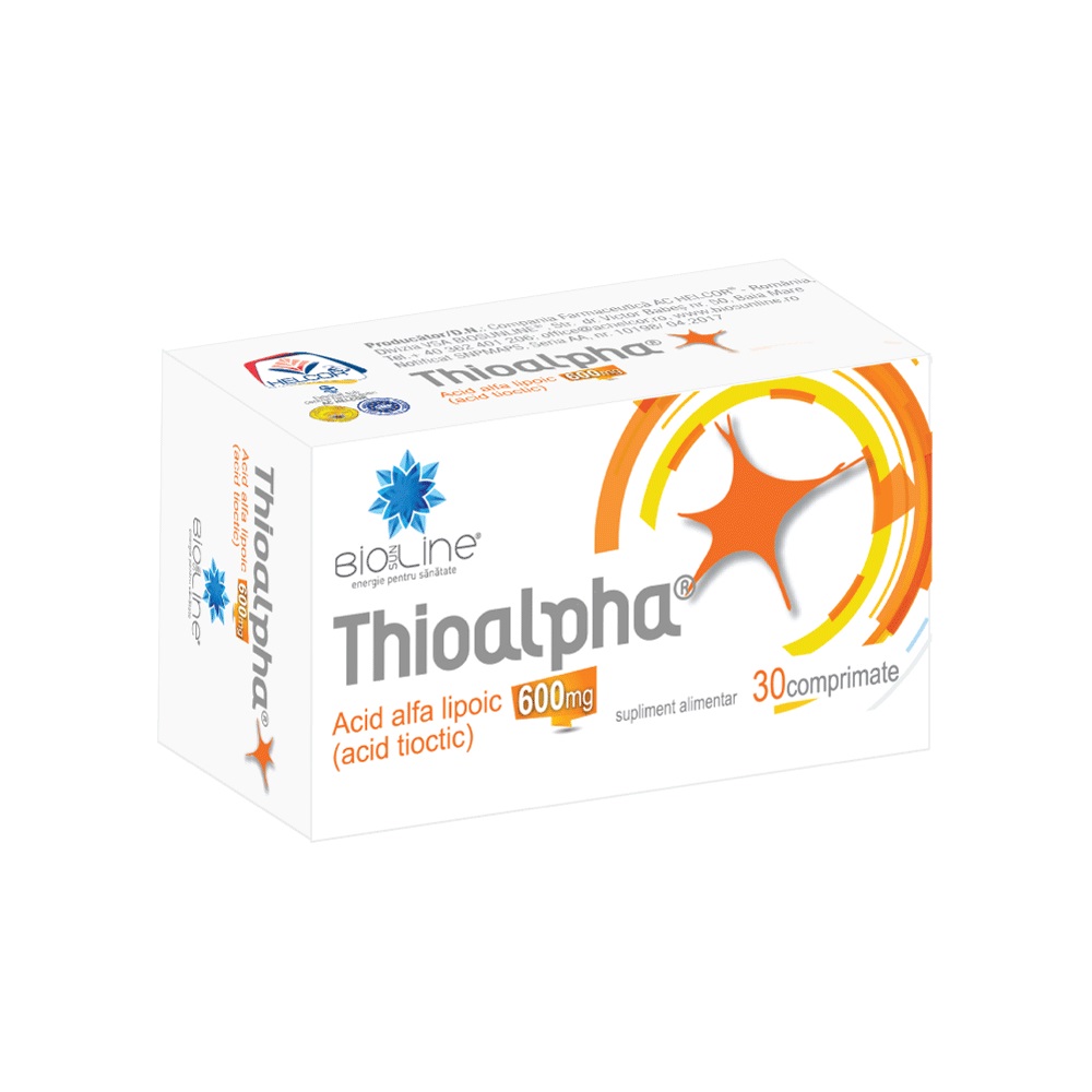 Suplimente diabet - Thioalpha 600mg, 30 comprimate, Helcor, sinapis.ro