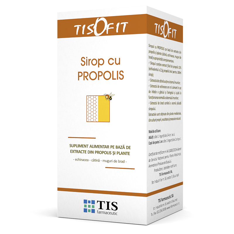 Raceala si gripa - Tisofit sirop cu propolis, 100 ml, Tis, sinapis.ro