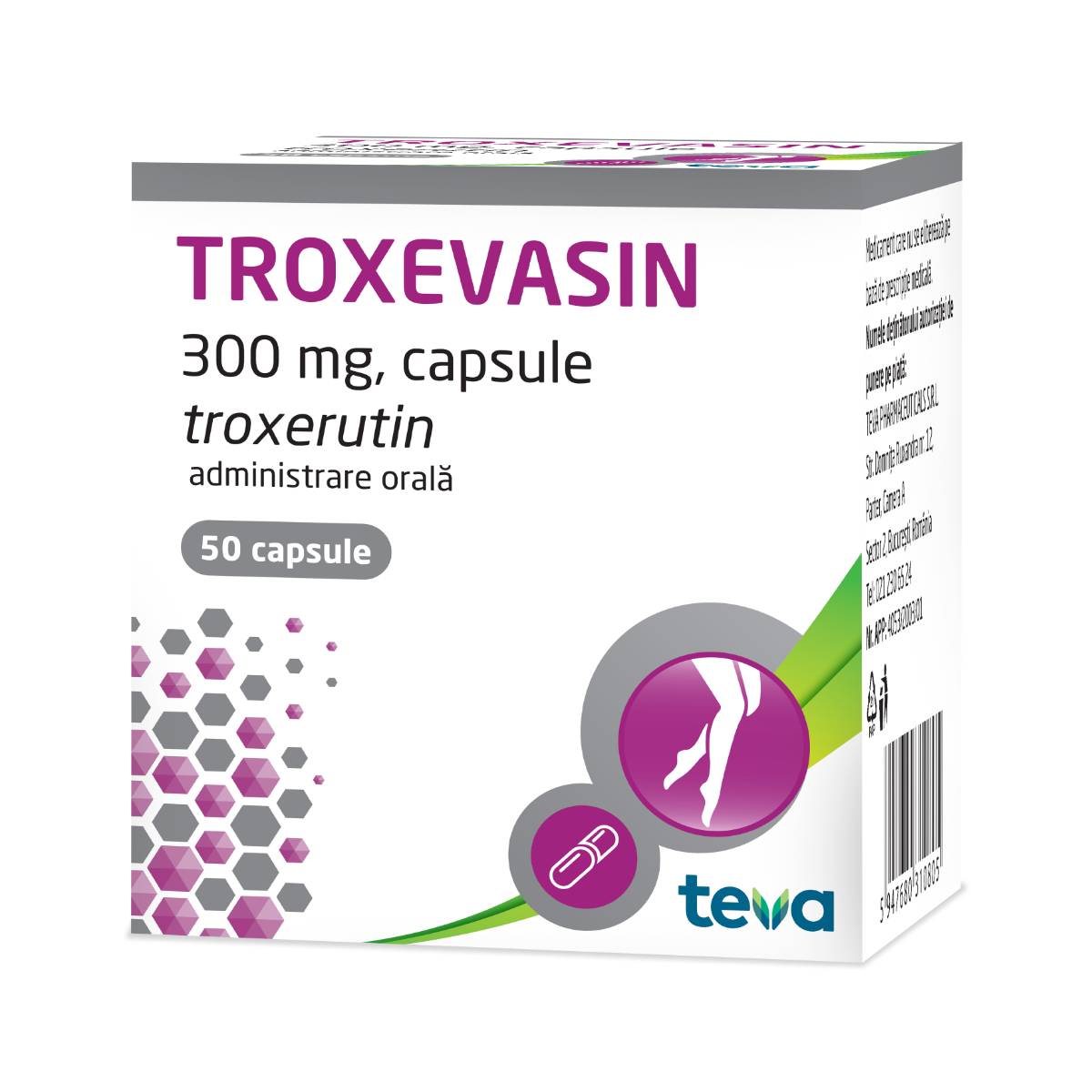 Varice - Troxevasin, 50 capsule, Actavis, sinapis.ro