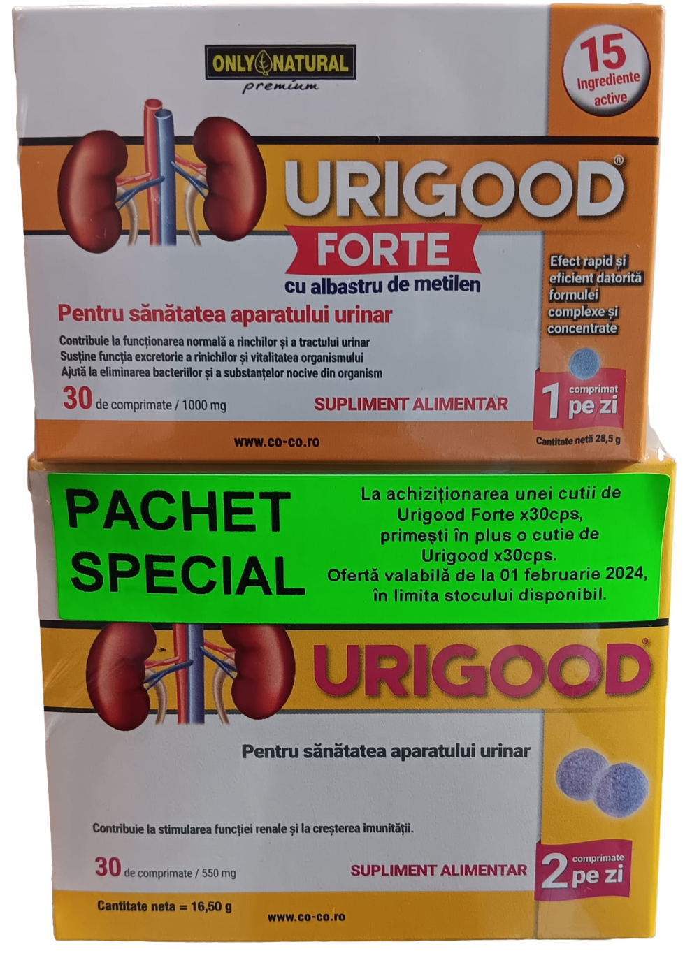 Dezinfectante urinare - Urigood Forte 1000mg, + Urigood 550mg, pachet 1 + 1, Only Natural, sinapis.ro