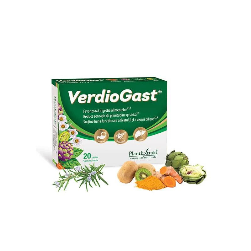 Antiacide - VerdioGast, 20 capsule, PlantExtrakt, supliment alimentar pentru arsuri gastrice, sinapis.ro