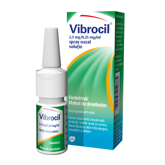 Solutii nazale - Vibrocil spray nazal, 2.5mg/0.25mg/ml, 15ml, GlaxoSmithKline, sinapis.ro