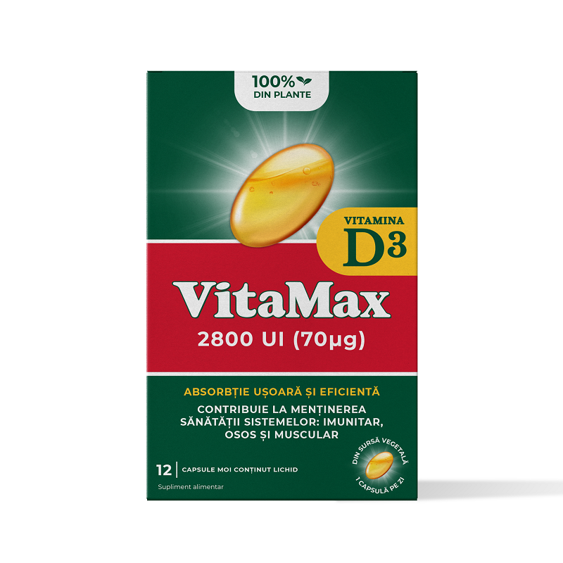 Imunitate - Vitamax Vitamina D3, 12 capsule, Perrigo, sinapis.ro