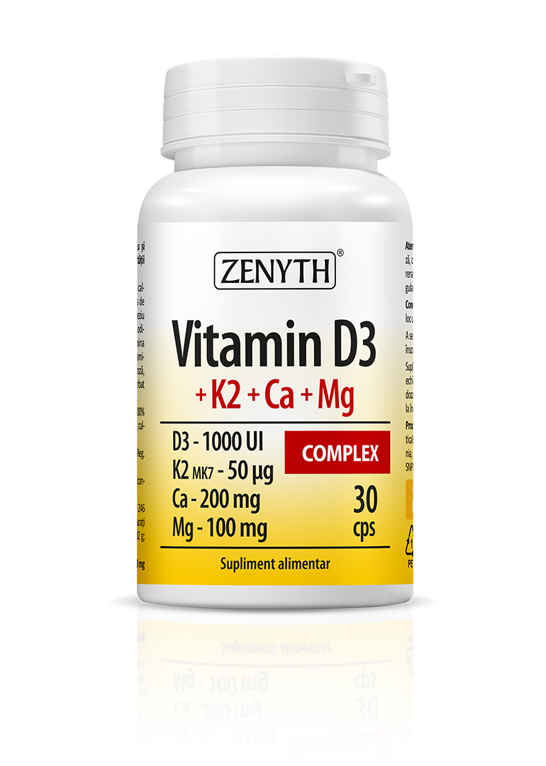 Adulti - Vitamin D3 + K2 + Ca + Mg Complex, 30 capsule, sinapis.ro