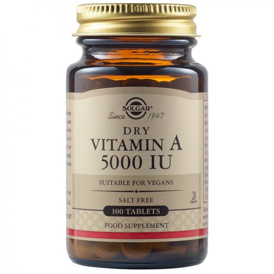 Adulti - Vitamina A uscată 5000 UI, 100 tablete, Solgar, sinapis.ro