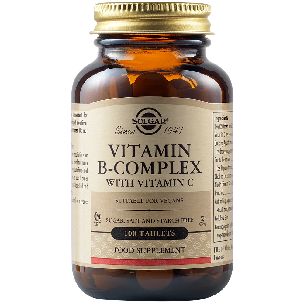 Adulti - Vitamina B Complex cu Vitamina C, 100 tablete, Solgar, sinapis.ro