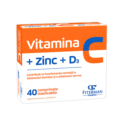 SUPLIMENTE - Vitamina C+Zn+D3, 40 comprimate masticabile, Fiterman, sinapis.ro