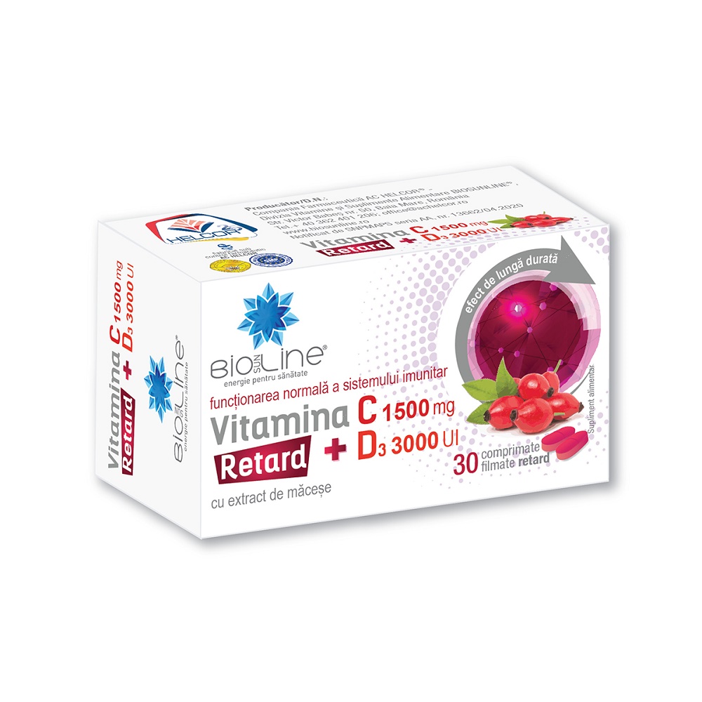 Imunitate - Vitamina C 1500 mg + D3 3000 UI Retard, 30 comprimate filmate, Helcor , sinapis.ro