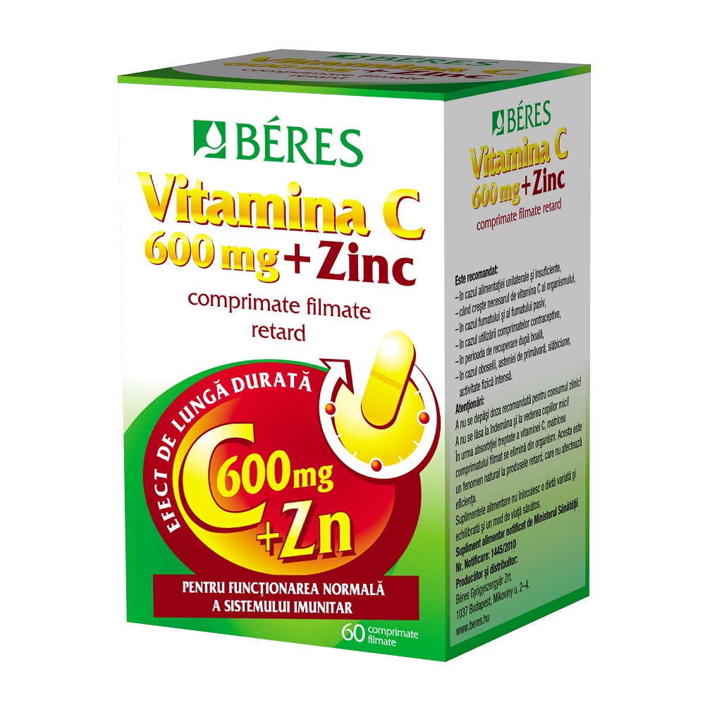 Uz general - Vitamina C 600 mg + Zinc, 60 comprimate, Beres Pharmaceuticals Co, sinapis.ro