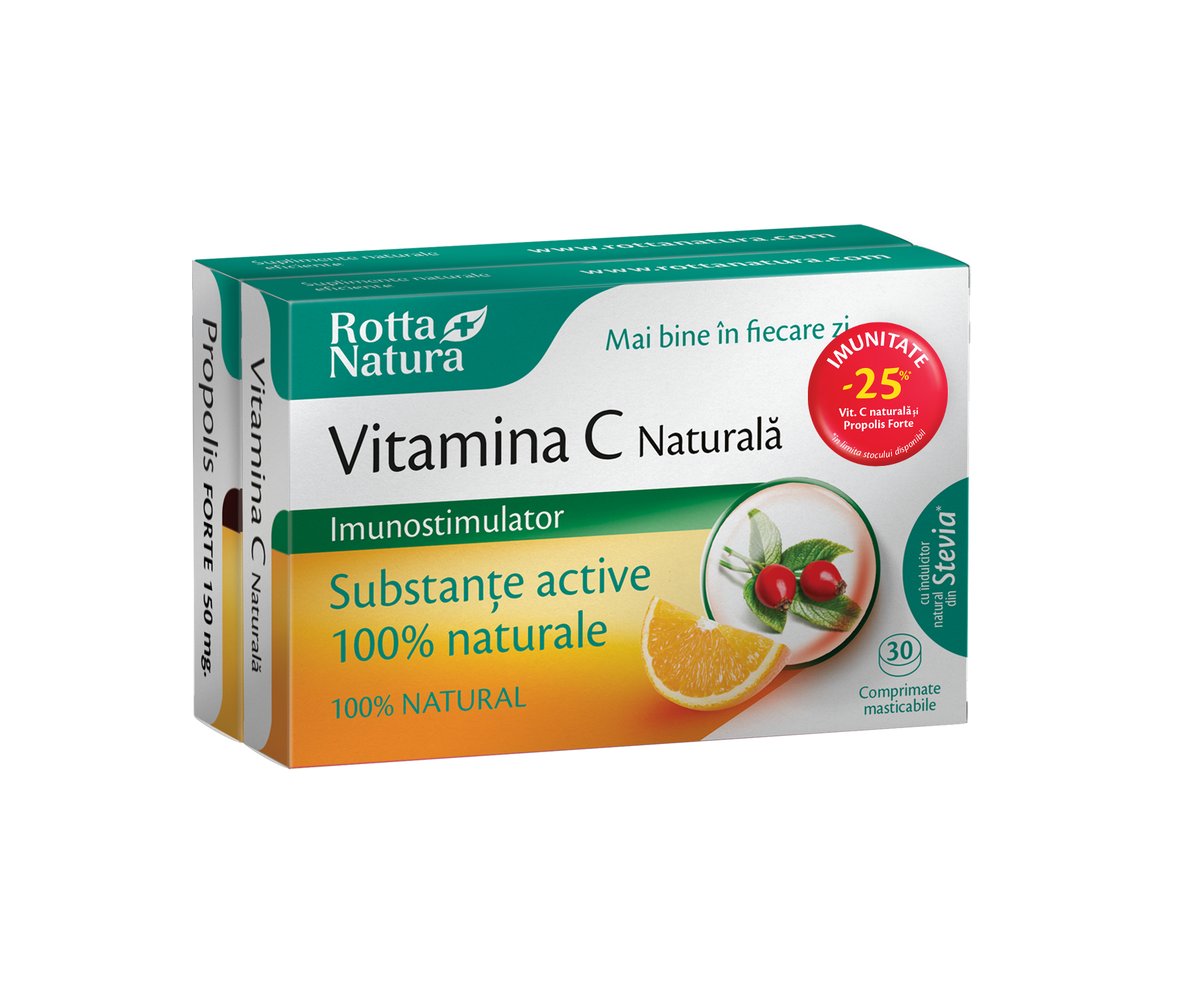 Imunitate - Vitamina C naturală 30 capsule + Propolis forte 150mg, 30 capsule, Rotta Natura, sinapis.ro
