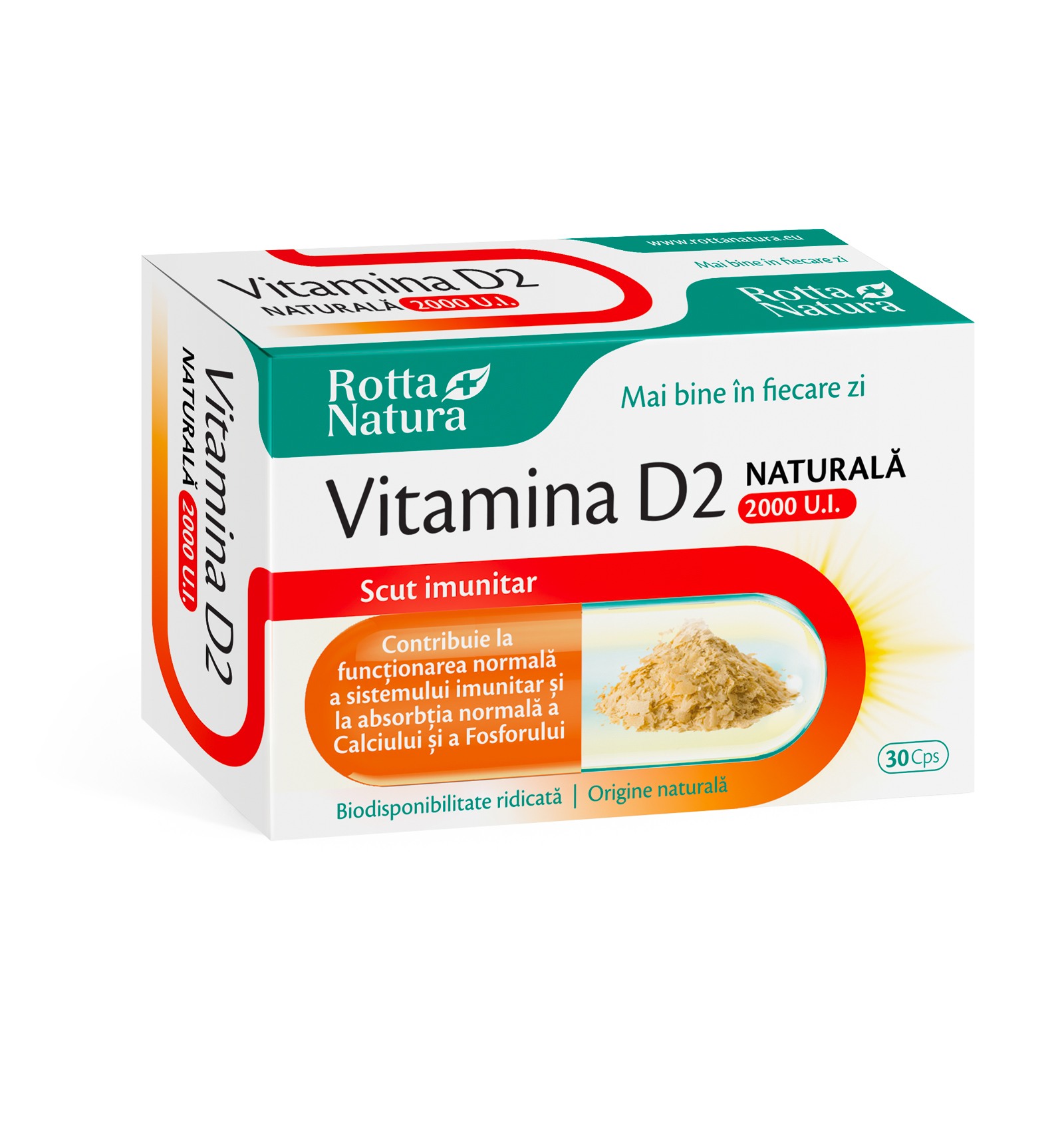 Imunitate - Vitamina D2 naturală, 2000ui, 30 capsule, Rotta Natura, sinapis.ro