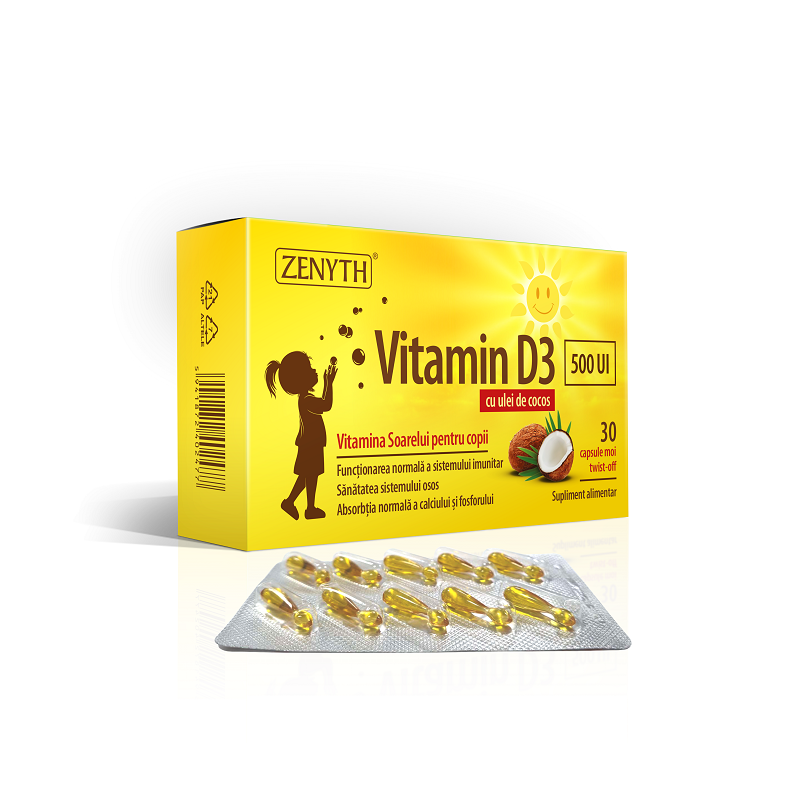 IMUNOMODULATOARE - Vitamina D3 500UI cu ulei cocos, 30 capsule, Zenyth, sinapis.ro