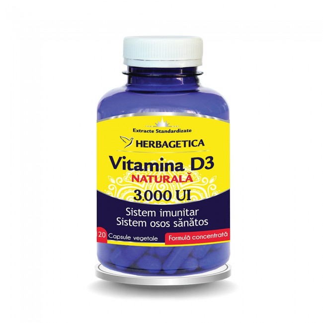 IMUNOMODULATOARE - Vitamina D3 naturala 3000 UI, 120 capsule, sinapis.ro