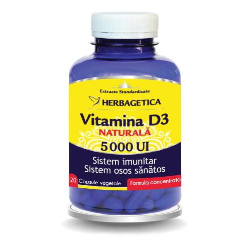 IMUNOMODULATOARE - Vitamina D3 naturala 5000 UI, 120 capsule, sinapis.ro