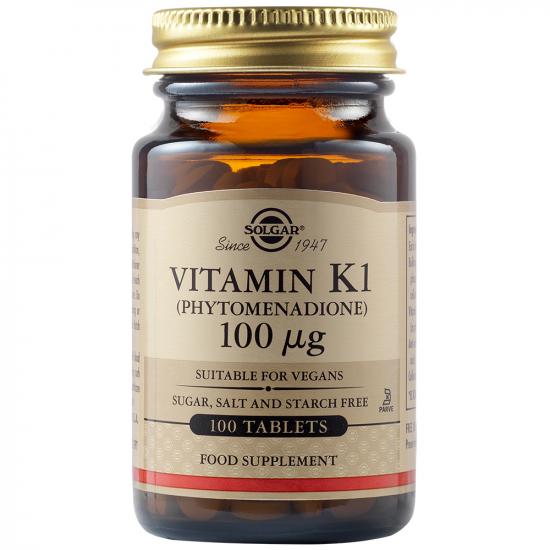 Adulti - Vitamina K1 100 mcg, 100 tablete, Solgar, sinapis.ro