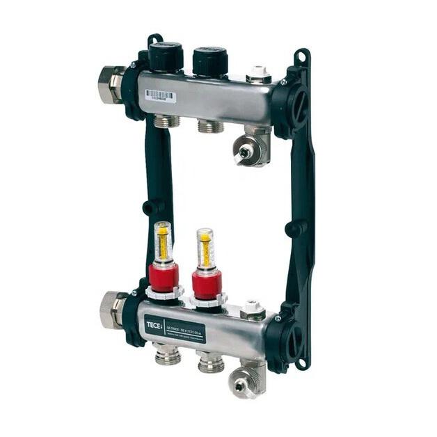 Colector distribuitor din inox tece, cu debitmetre, 1 2 iesiri, 3/4 eurocon TECE