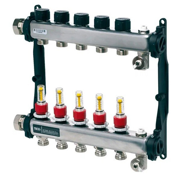 Colector distribuitor din inox tece, cu debitmetre, 1 5 iesiri, 3/4 eurocon TECE
