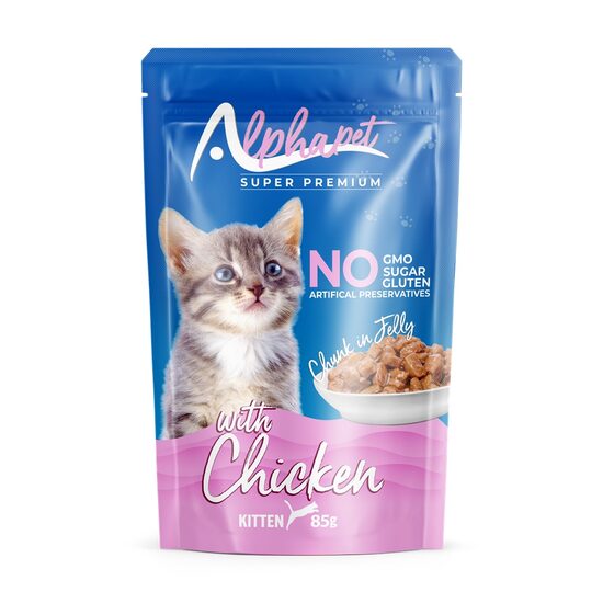 Pisici - AlphaPet Hr. Umeda cu Pui pt. Pisicute Plic 85g, https:shop.interpet.ro