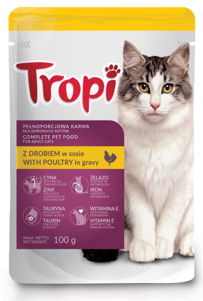Hrana umeda - Tropi Hr. Umeda cu Pui pt. Pisica Plic 100g, https:shop.interpet.ro