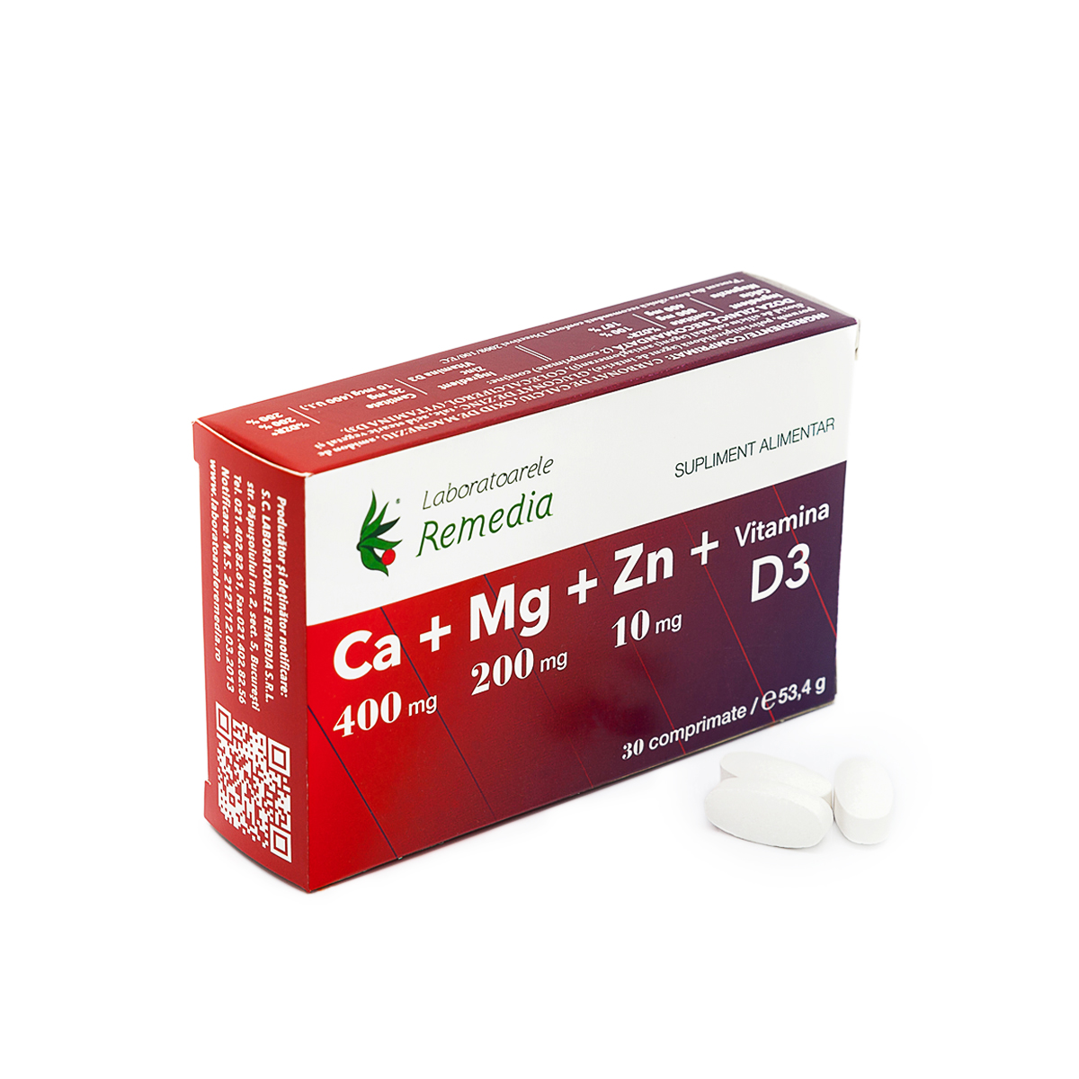 Ca + Mg + Zn + Vitamina D3, 30 comprimate, Remedia