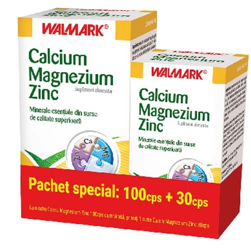 Pachet Calcium Magnezium Zinc, 100+30 tablete, Walmark