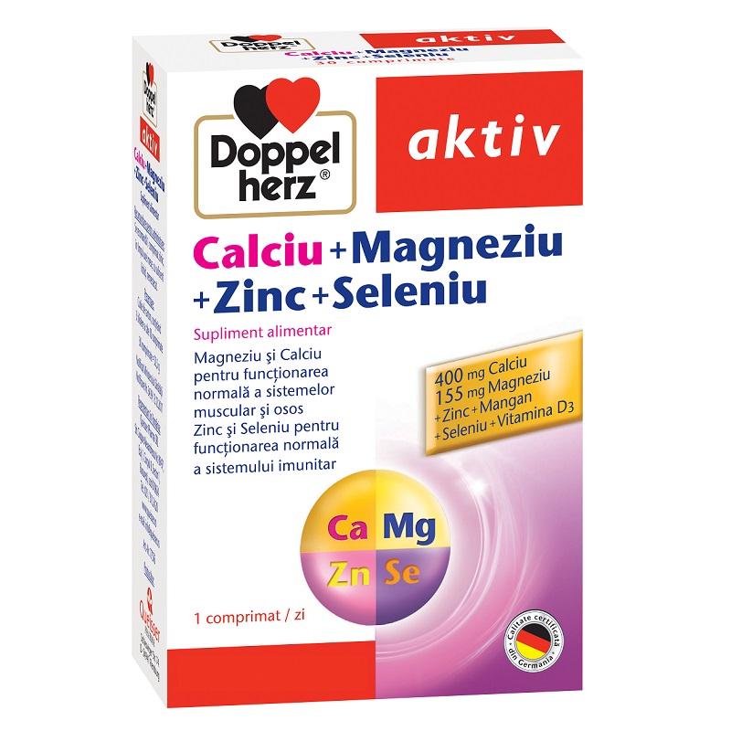 Calciu + Magneziu + Zinc + Seleniu, Doppelherz, 30 tablete, Queisser Pharma