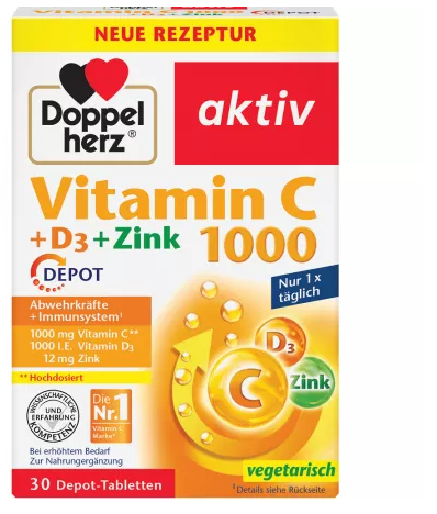 Doppelherz aktiv vitamina c 1000+d3+zink depot*30 cpr