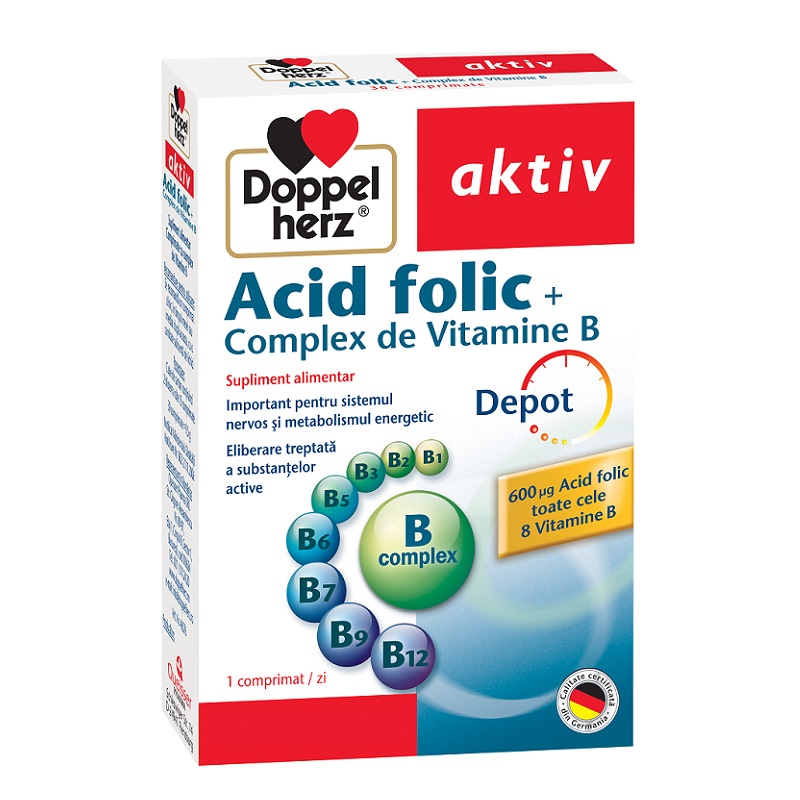 Acid Folic Complex de Vitamina B, 30 comprimate, Doppelherz