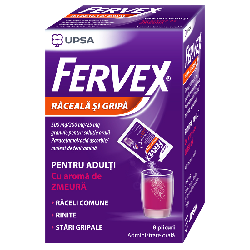 FERVEX  pentru adulti  cu aroma de zmeura x 8