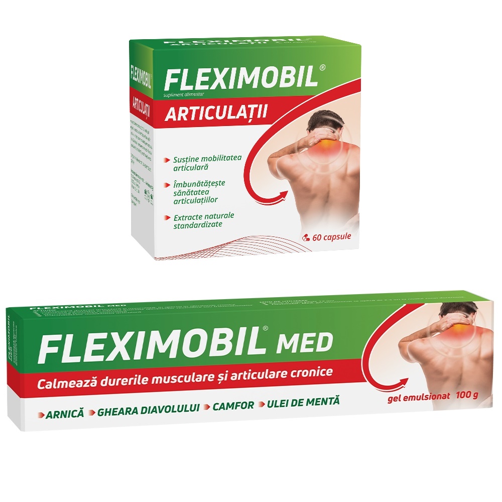 Pachet Fleximobil Articulații, 60 capsule + Fleximobil MED gel emulsionat, 100 g, Fiterman