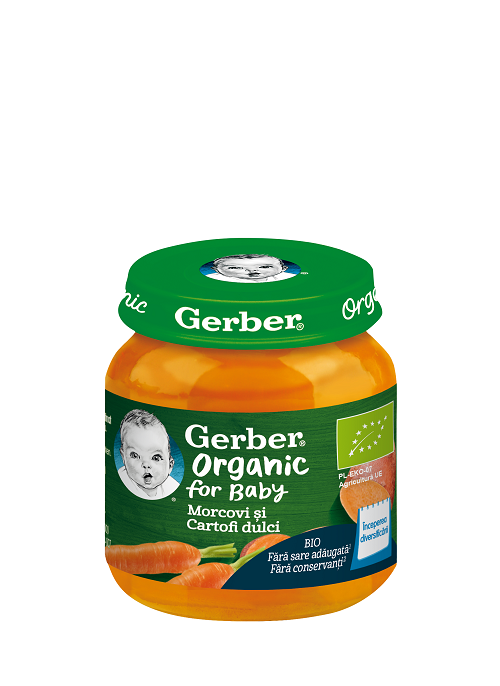 GERBER BIO Morcovi si cartofi dulci, 125g, inceperea diversificarii 12458577