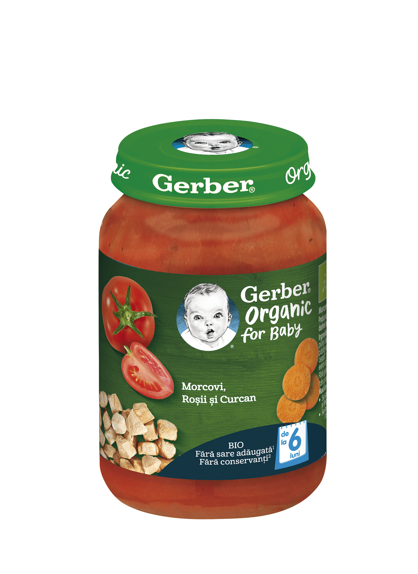 GERBER BIO Morcovi, Roșii și Curcan, 190g, de la 6 luni 12460151